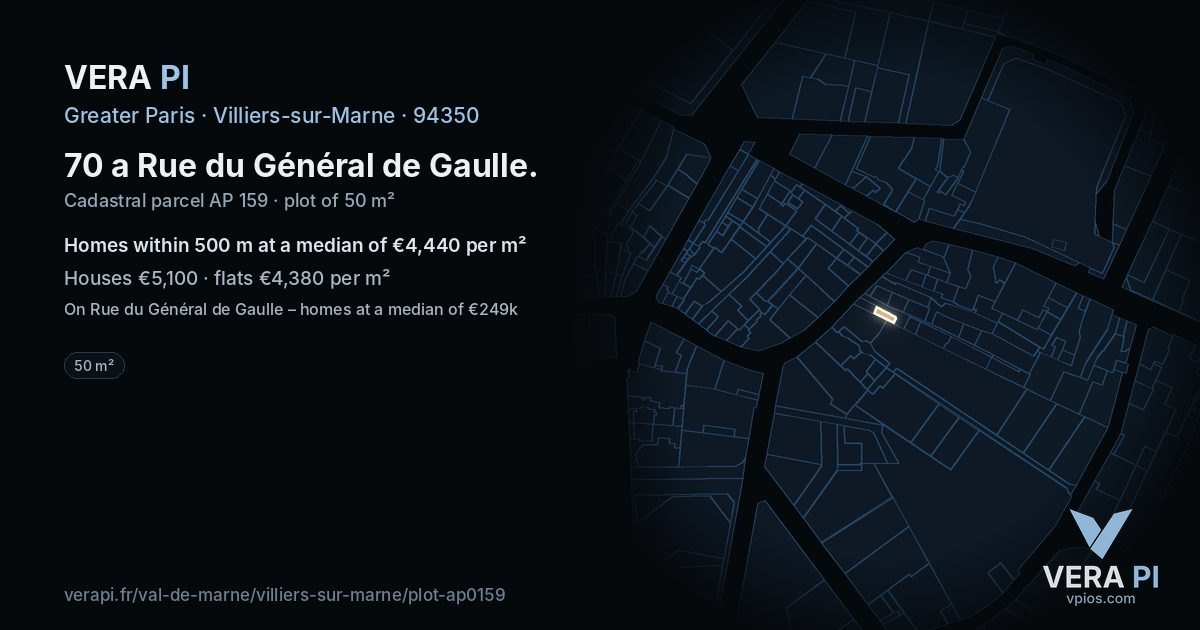 70 a Rue du Général de Gaulle, Villiers-sur-Marne at night – the plot lit, the parcels around coloured by the prices near them