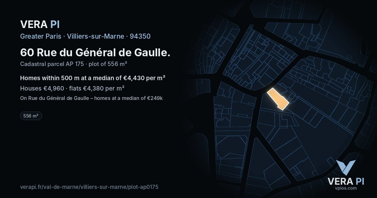 60 Rue du Général de Gaulle, Villiers-sur-Marne at night – the plot lit, the parcels around coloured by the prices near them