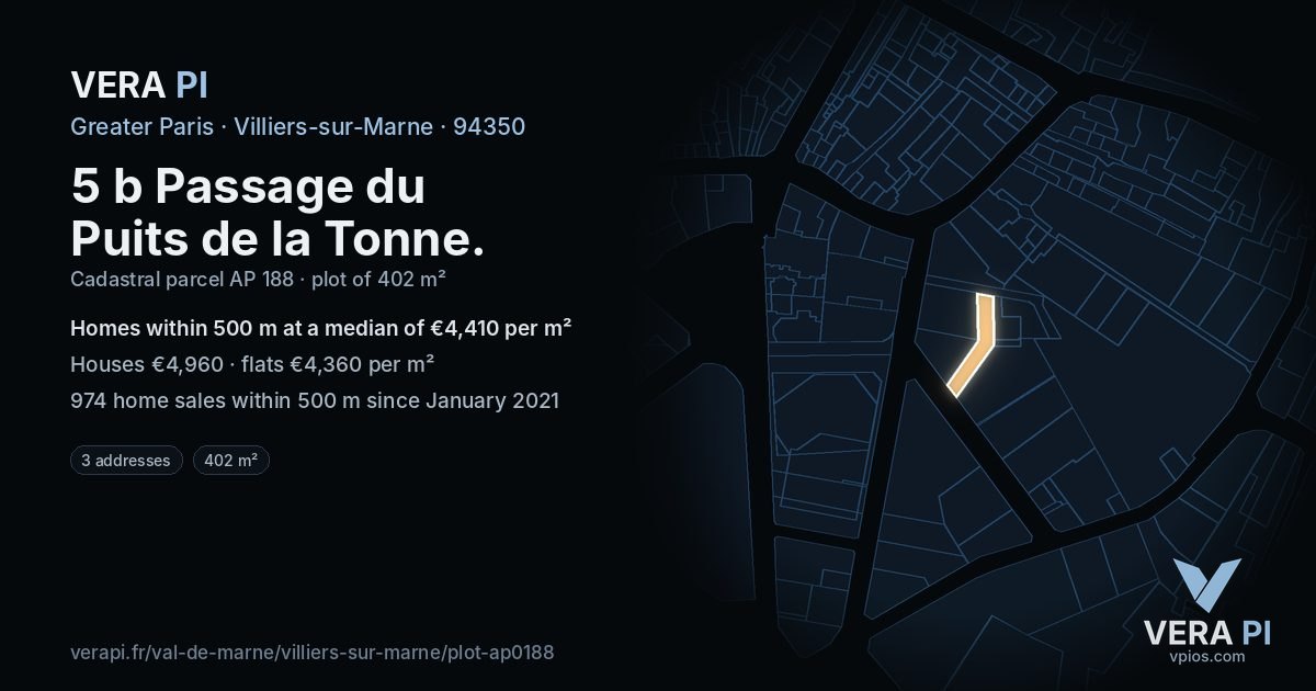 5 b Passage du Puits de la Tonne, Villiers-sur-Marne at night – the plot lit, the parcels around coloured by the prices near them