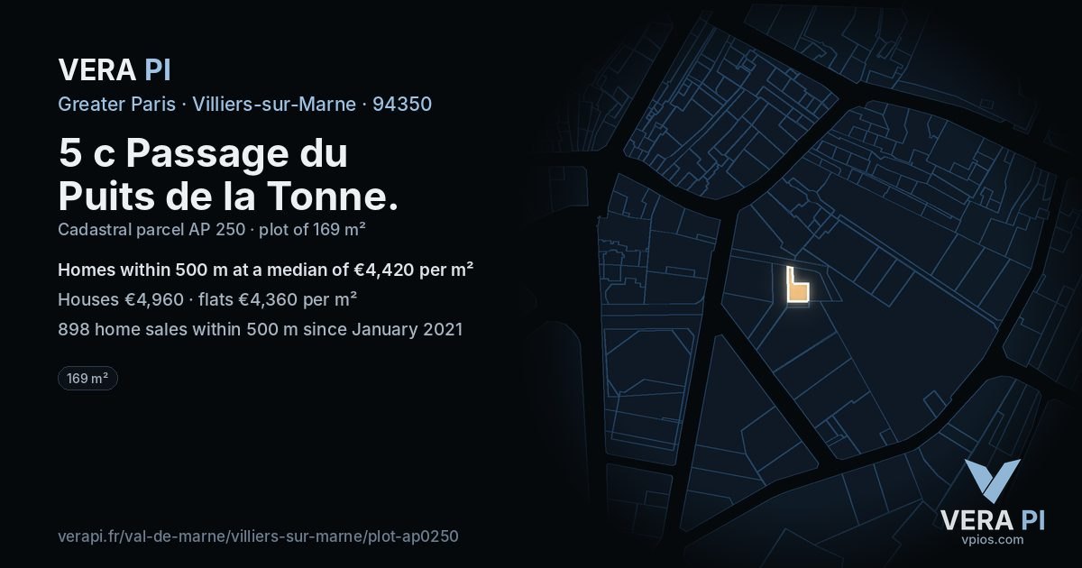5 c Passage du Puits de la Tonne, Villiers-sur-Marne at night – the plot lit, the parcels around coloured by the prices near them