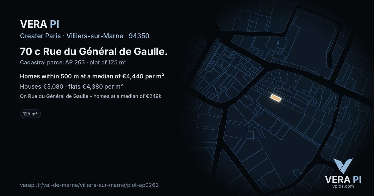 70 c Rue du Général de Gaulle, Villiers-sur-Marne at night – the plot lit, the parcels around coloured by the prices near them