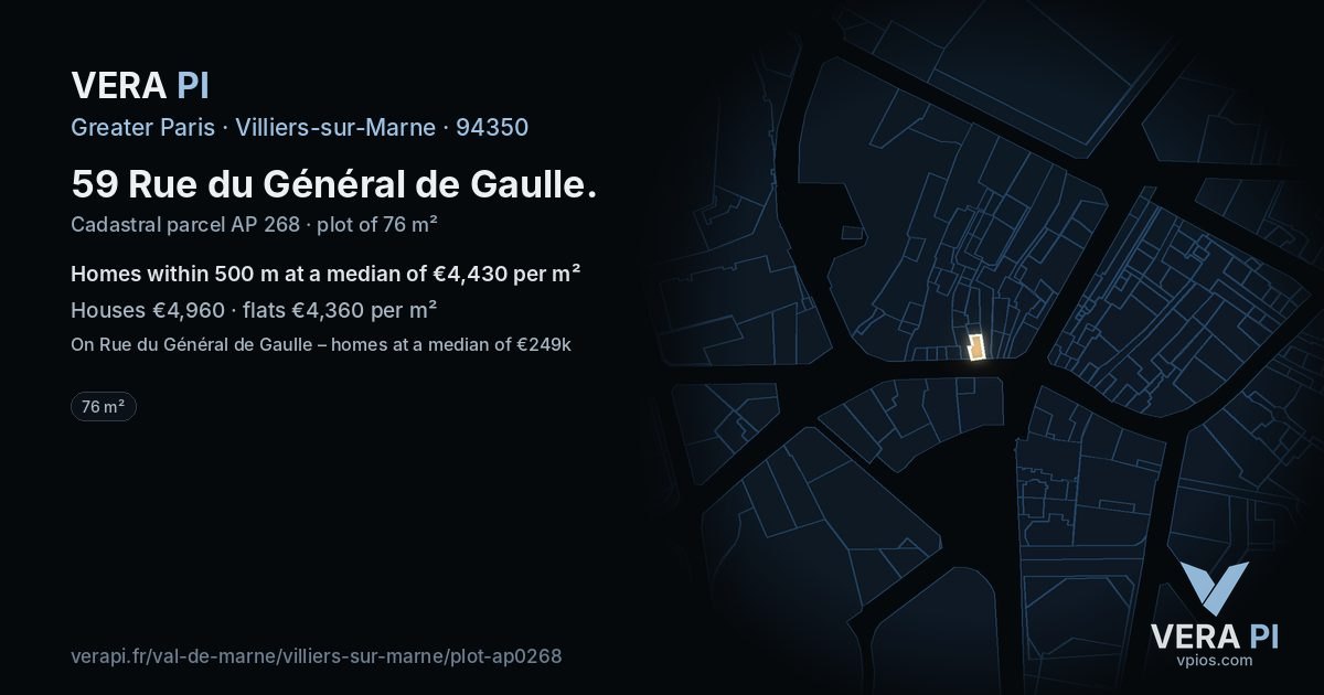 59 Rue du Général de Gaulle, Villiers-sur-Marne at night – the plot lit, the parcels around coloured by the prices near them