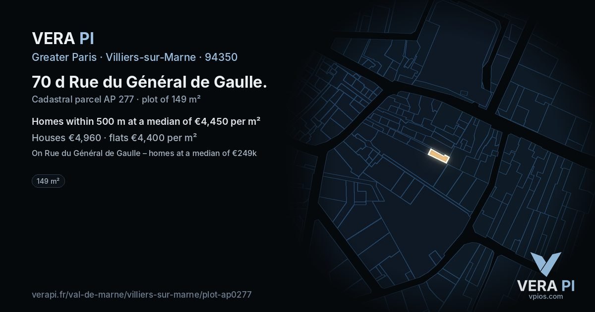 70 d Rue du Général de Gaulle, Villiers-sur-Marne at night – the plot lit, the parcels around coloured by the prices near them