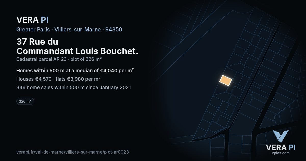 37 Rue du Commandant Louis Bouchet, Villiers-sur-Marne at night – the plot lit, the parcels around coloured by the prices near them