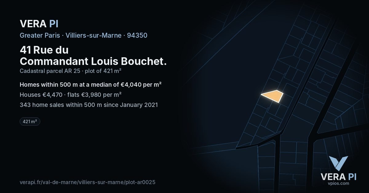 41 Rue du Commandant Louis Bouchet, Villiers-sur-Marne at night – the plot lit, the parcels around coloured by the prices near them