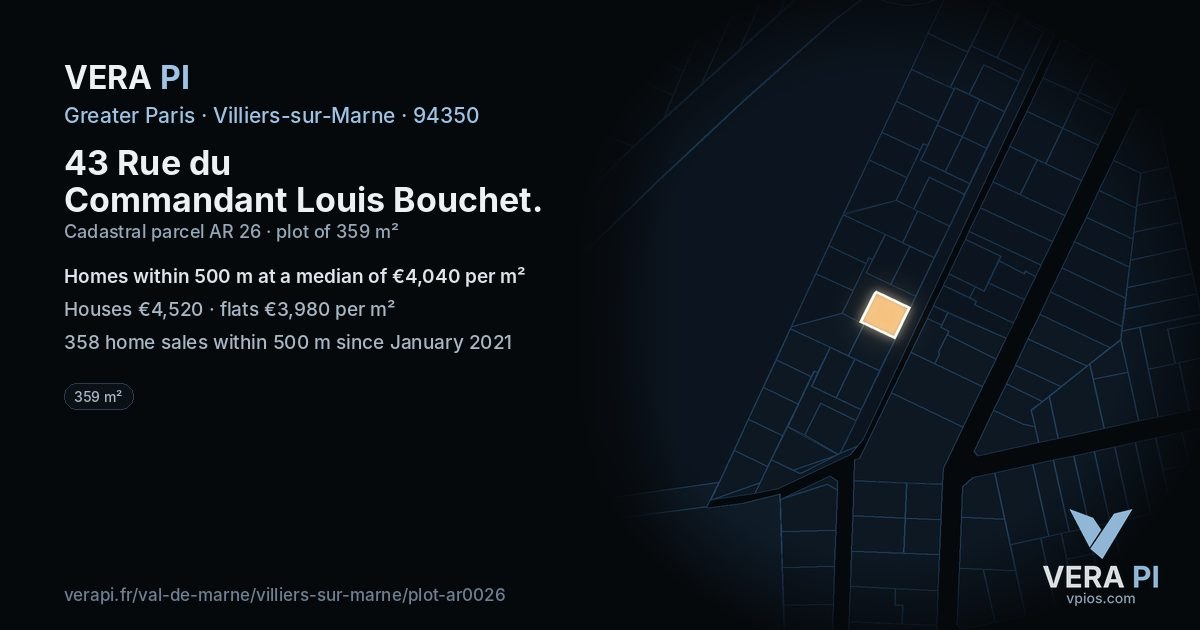 43 Rue du Commandant Louis Bouchet, Villiers-sur-Marne at night – the plot lit, the parcels around coloured by the prices near them