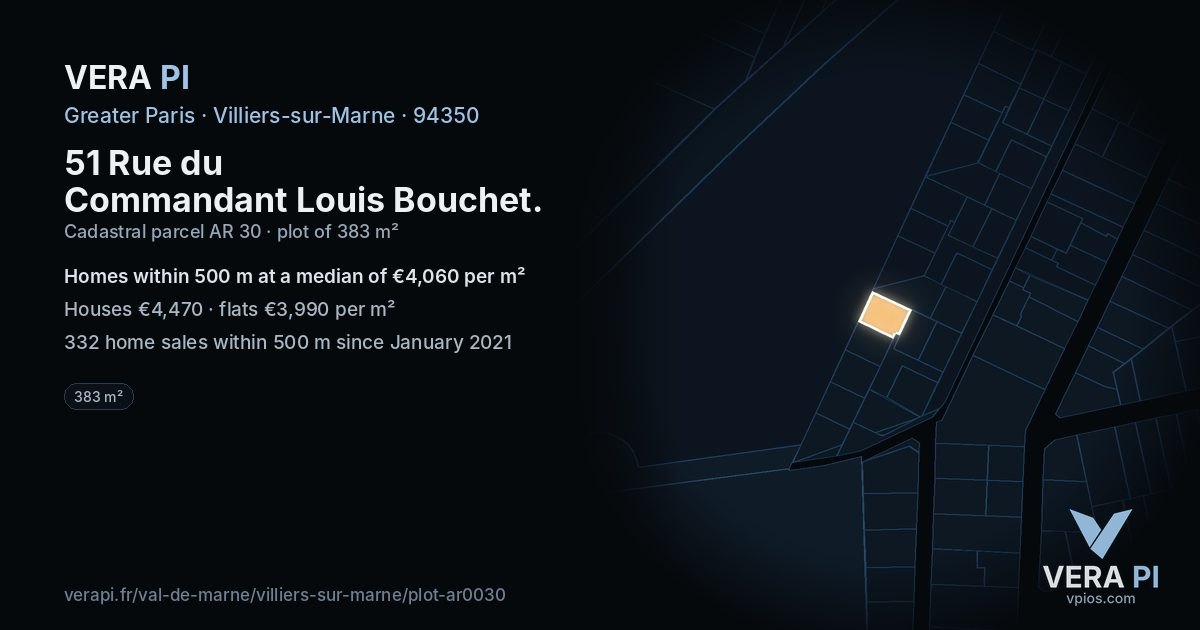 51 Rue du Commandant Louis Bouchet, Villiers-sur-Marne at night – the plot lit, the parcels around coloured by the prices near them