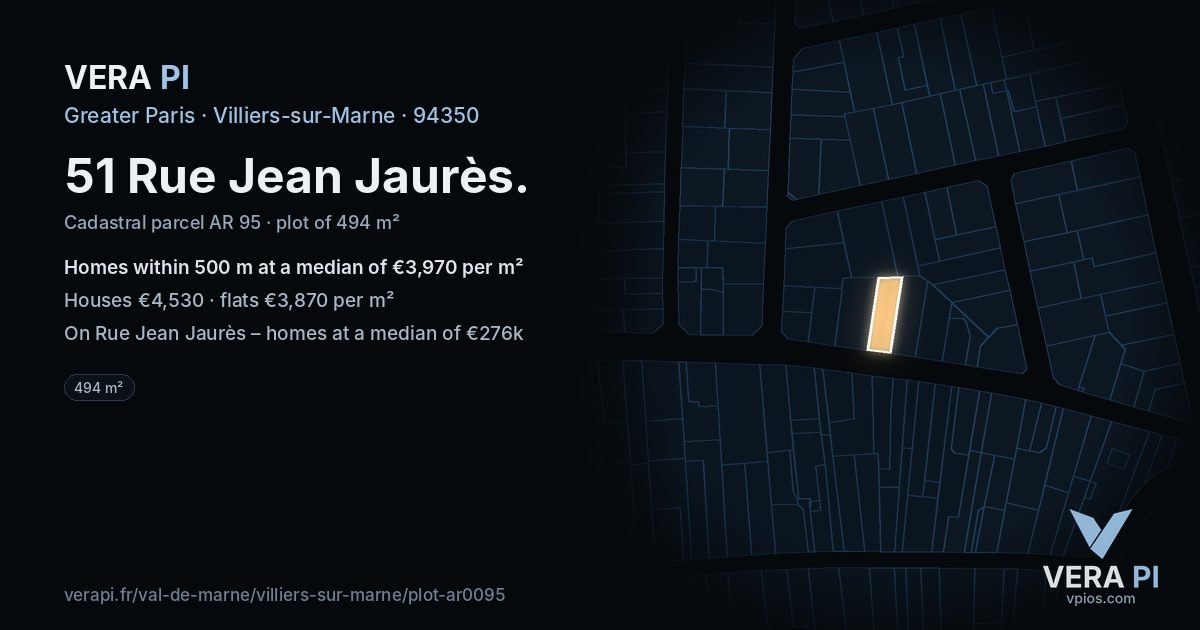 51 Rue Jean Jaurès, Villiers-sur-Marne at night – the plot lit, the parcels around coloured by the prices near them