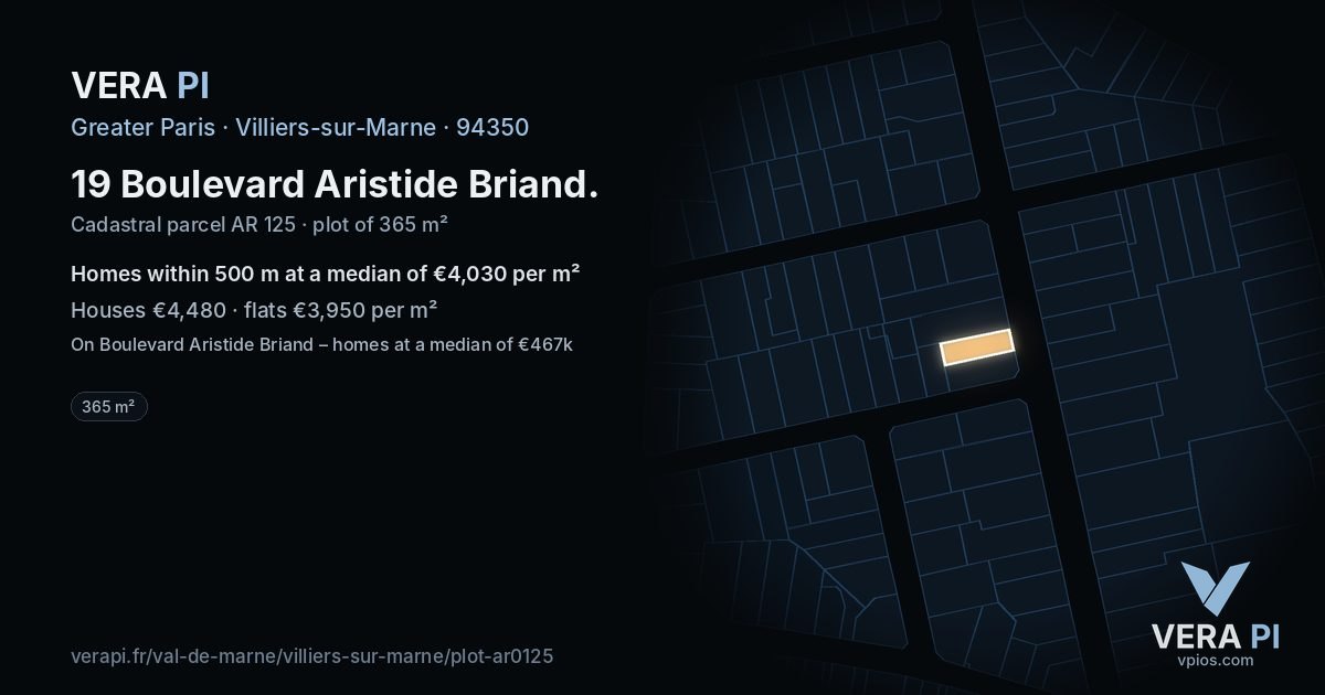 19 Boulevard Aristide Briand, Villiers-sur-Marne at night – the plot lit, the parcels around coloured by the prices near them