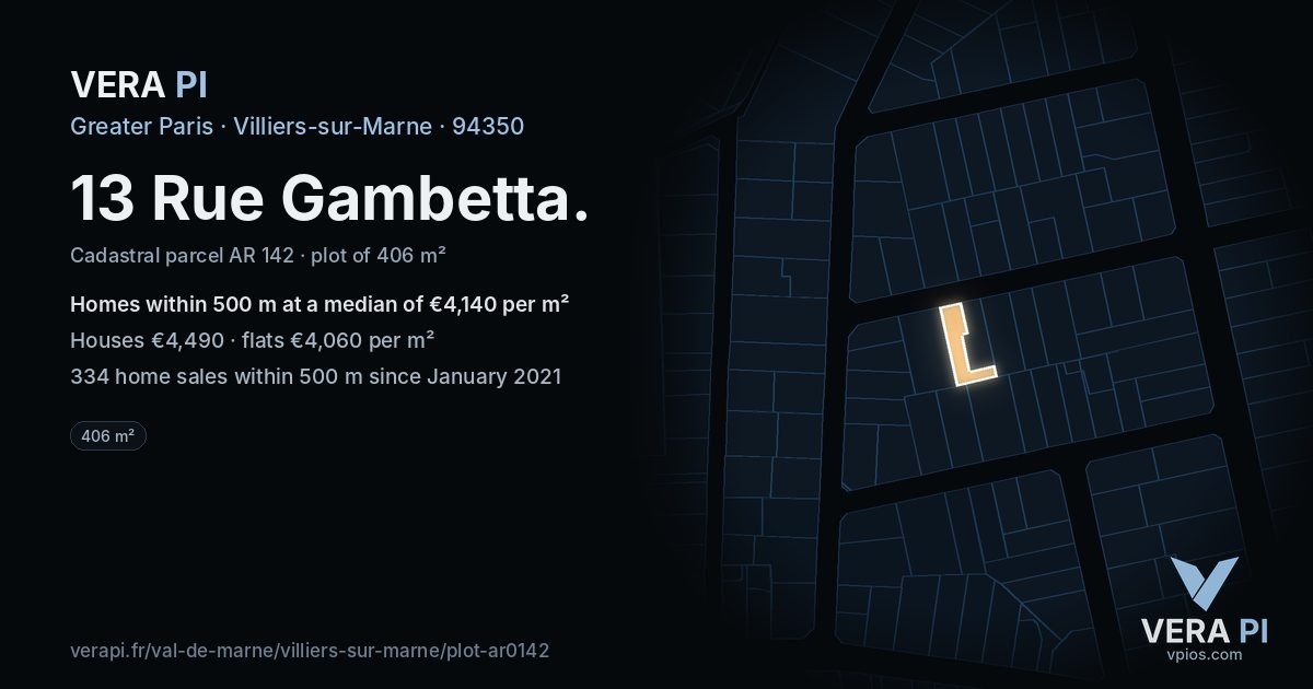 13 Rue Gambetta, Villiers-sur-Marne at night – the plot lit, the parcels around coloured by the prices near them