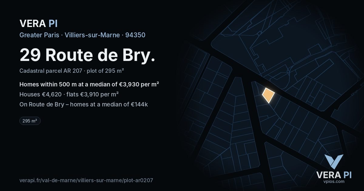 29 Route de Bry, Villiers-sur-Marne at night – the plot lit, the parcels around coloured by the prices near them