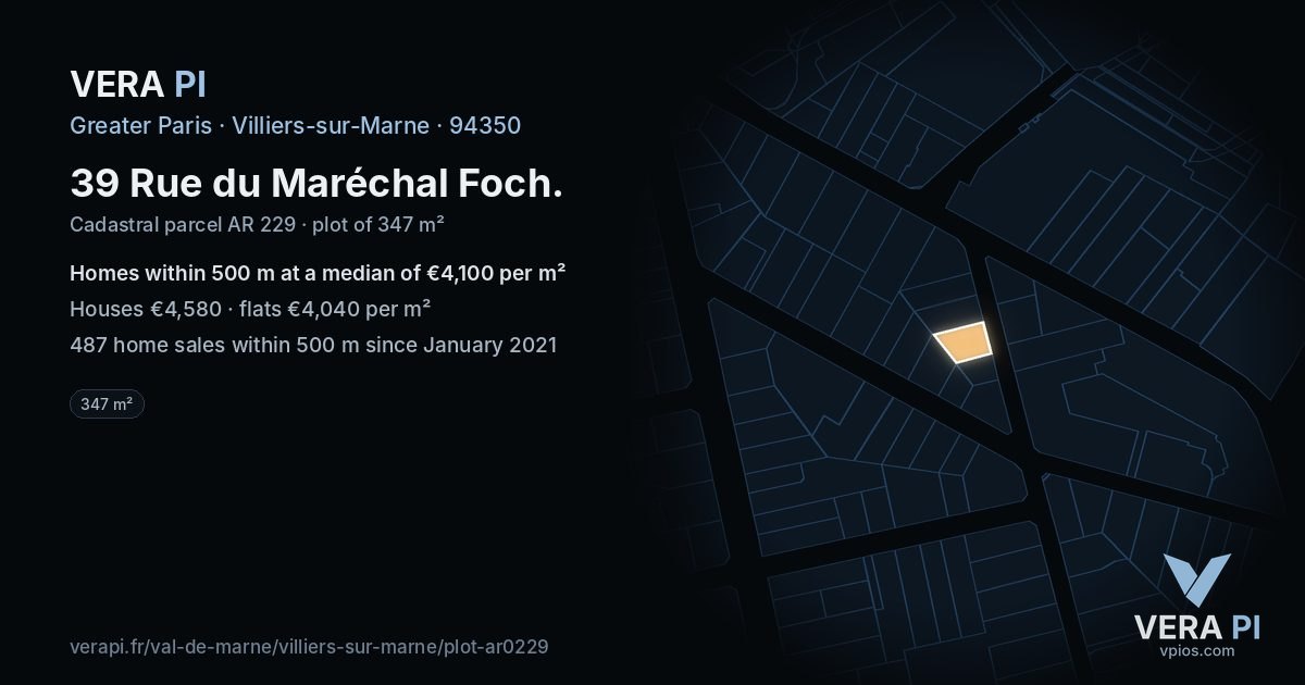 39 Rue du Maréchal Foch, Villiers-sur-Marne at night – the plot lit, the parcels around coloured by the prices near them