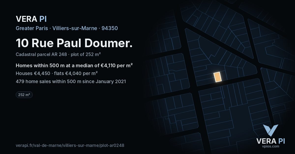 10 Rue Paul Doumer, Villiers-sur-Marne at night – the plot lit, the parcels around coloured by the prices near them