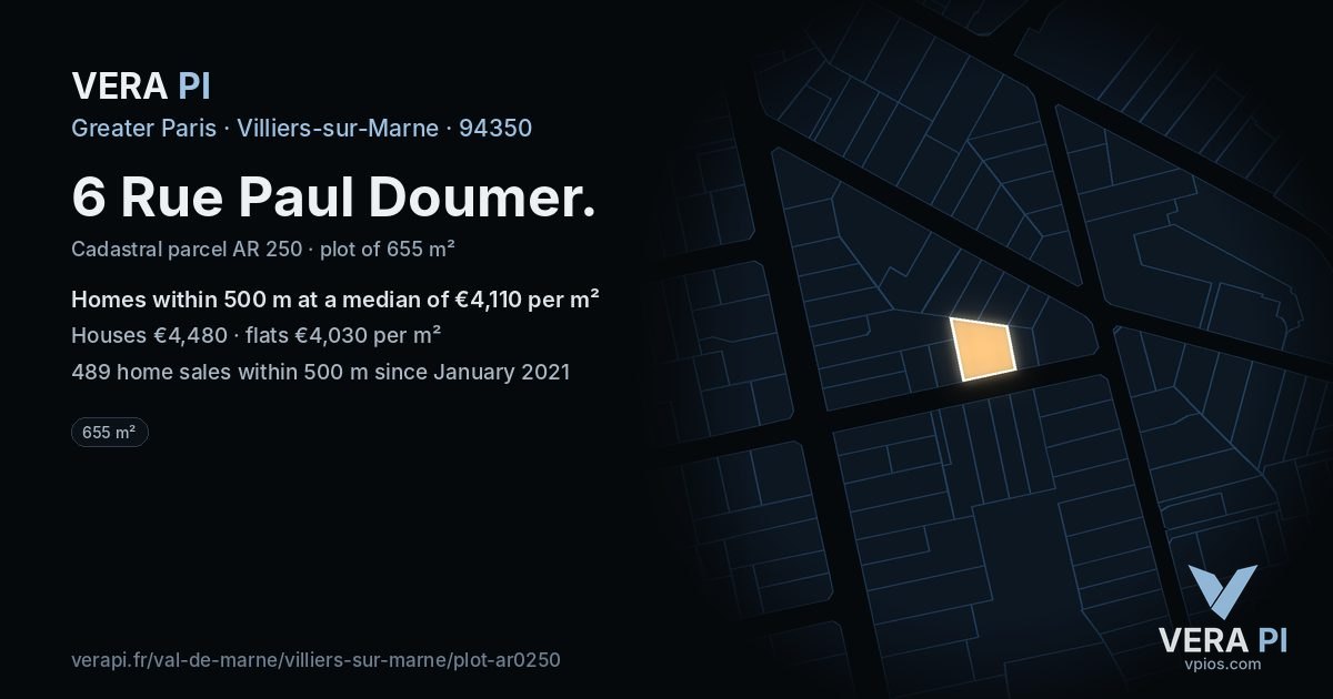6 Rue Paul Doumer, Villiers-sur-Marne at night – the plot lit, the parcels around coloured by the prices near them