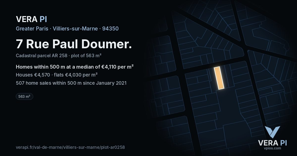 7 Rue Paul Doumer, Villiers-sur-Marne at night – the plot lit, the parcels around coloured by the prices near them