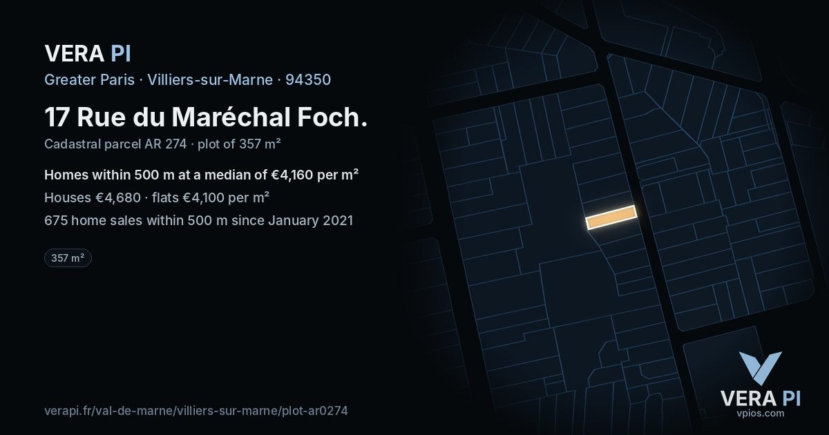 17 Rue du Maréchal Foch, Villiers-sur-Marne at night – the plot lit, the parcels around coloured by the prices near them