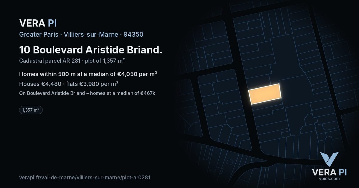 10 Boulevard Aristide Briand, Villiers-sur-Marne at night – the plot lit, the parcels around coloured by the prices near them