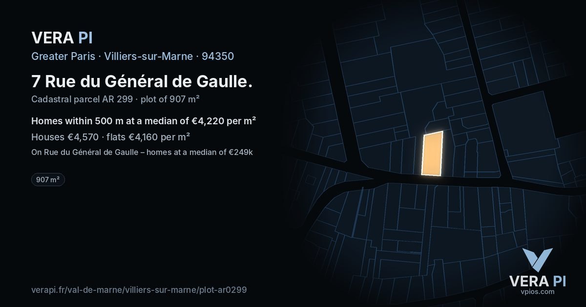 7 Rue du Général de Gaulle, Villiers-sur-Marne at night – the plot lit, the parcels around coloured by the prices near them