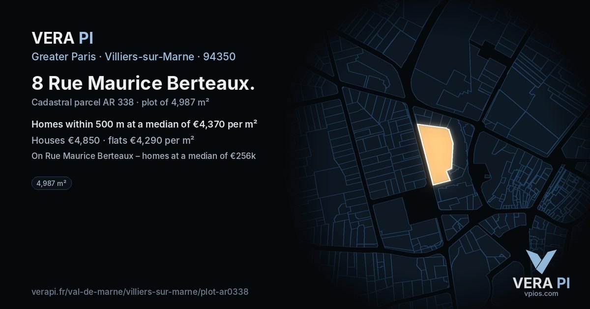 8 Rue Maurice Berteaux, Villiers-sur-Marne at night – the plot lit, the parcels around coloured by the prices near them