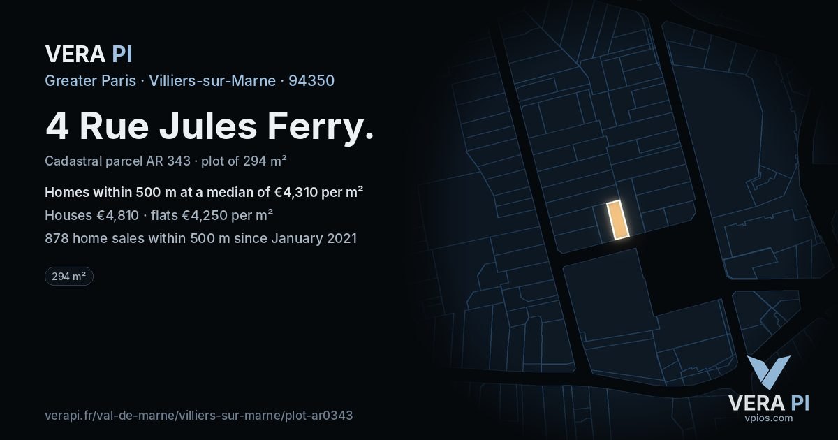 4 Rue Jules Ferry, Villiers-sur-Marne at night – the plot lit, the parcels around coloured by the prices near them
