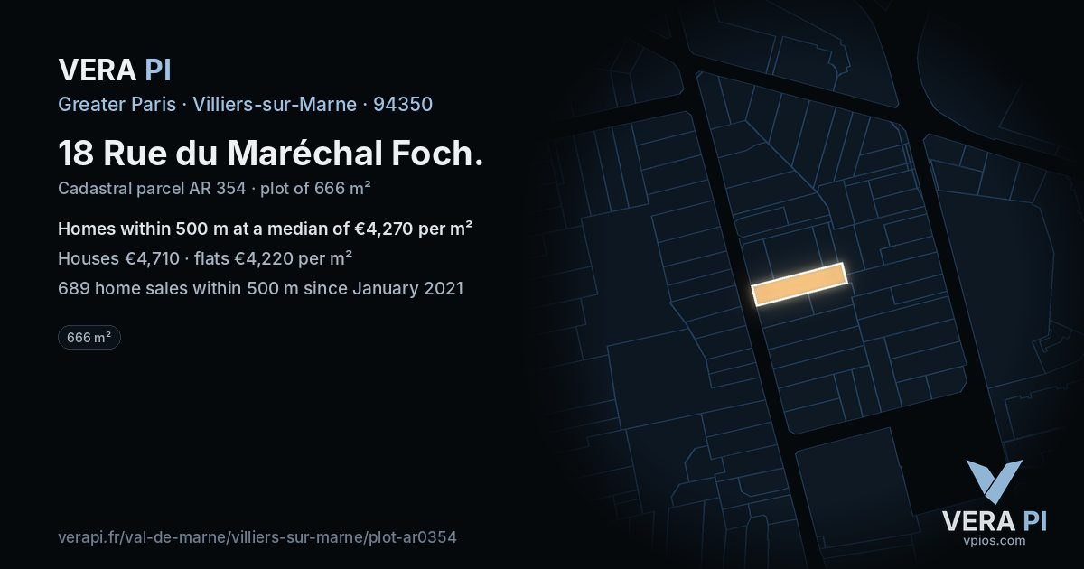 18 Rue du Maréchal Foch, Villiers-sur-Marne at night – the plot lit, the parcels around coloured by the prices near them