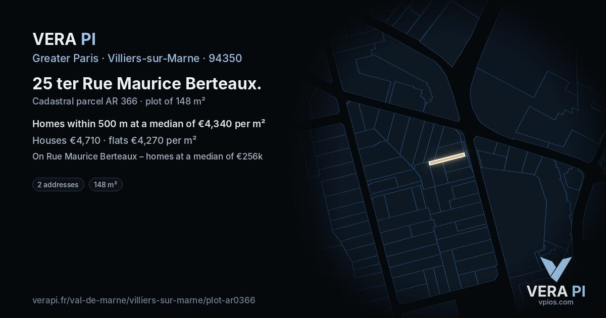 25 ter Rue Maurice Berteaux, Villiers-sur-Marne at night – the plot lit, the parcels around coloured by the prices near them