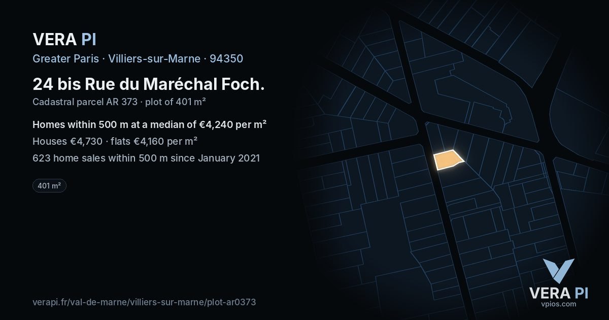 24 bis Rue du Maréchal Foch, Villiers-sur-Marne at night – the plot lit, the parcels around coloured by the prices near them
