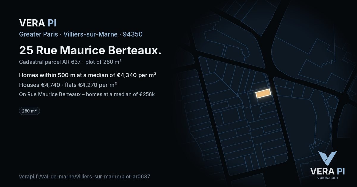 25 Rue Maurice Berteaux, Villiers-sur-Marne at night – the plot lit, the parcels around coloured by the prices near them