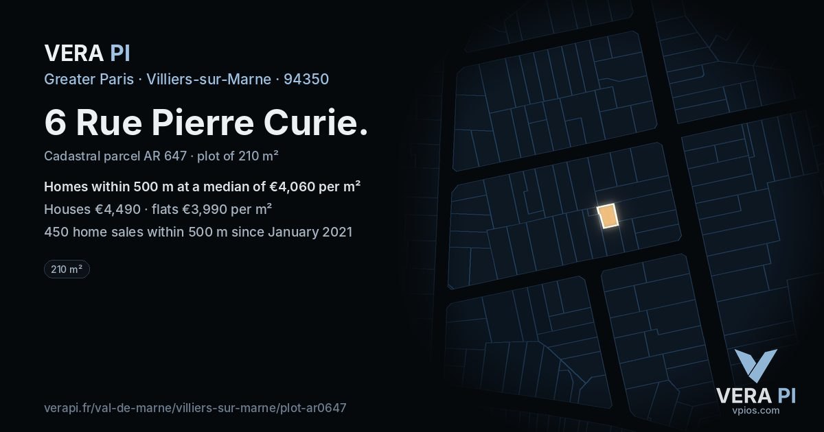 6 Rue Pierre Curie, Villiers-sur-Marne at night – the plot lit, the parcels around coloured by the prices near them