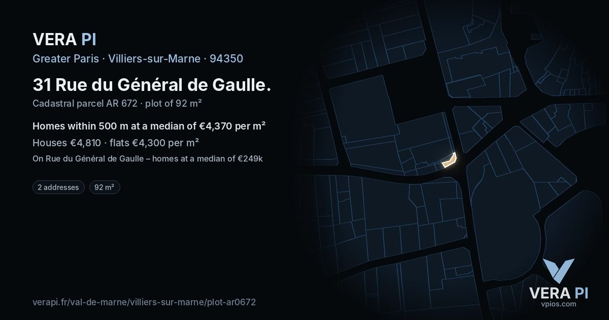 31 Rue du Général de Gaulle, Villiers-sur-Marne at night – the plot lit, the parcels around coloured by the prices near them