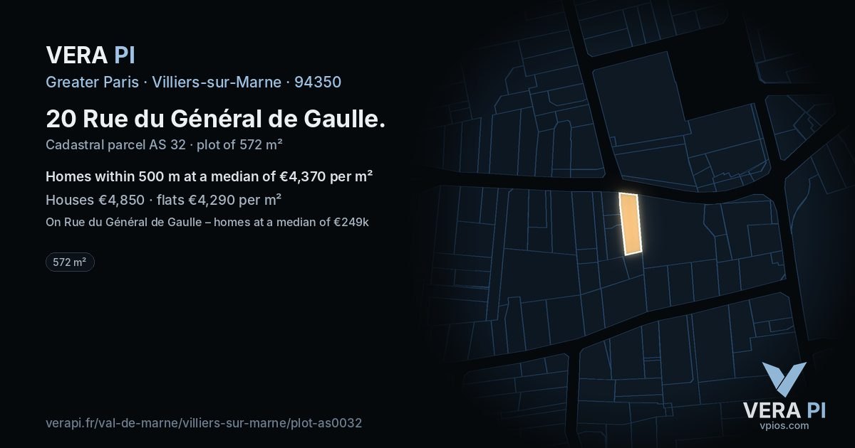 20 Rue du Général de Gaulle, Villiers-sur-Marne at night – the plot lit, the parcels around coloured by the prices near them