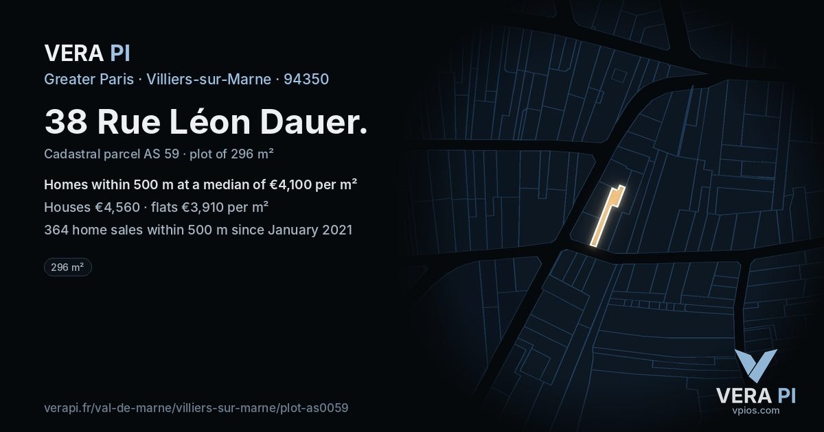 38 Rue Léon Dauer, Villiers-sur-Marne at night – the plot lit, the parcels around coloured by the prices near them