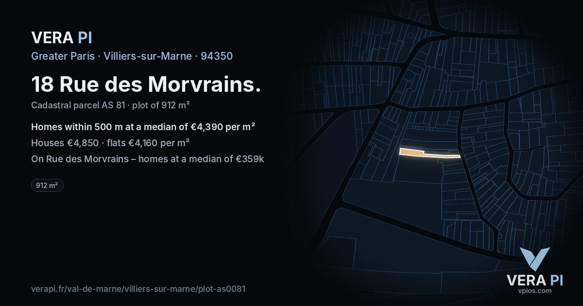 18 Rue des Morvrains, Villiers-sur-Marne at night – the plot lit, the parcels around coloured by the prices near them