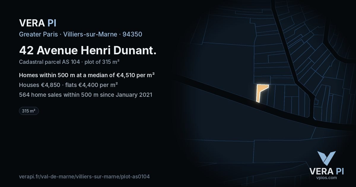 42 Avenue Henri Dunant, Villiers-sur-Marne at night – the plot lit, the parcels around coloured by the prices near them