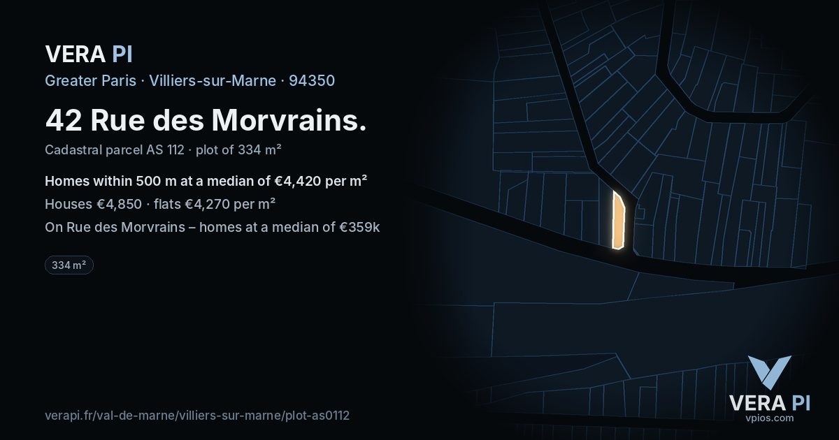 42 Rue des Morvrains, Villiers-sur-Marne at night – the plot lit, the parcels around coloured by the prices near them