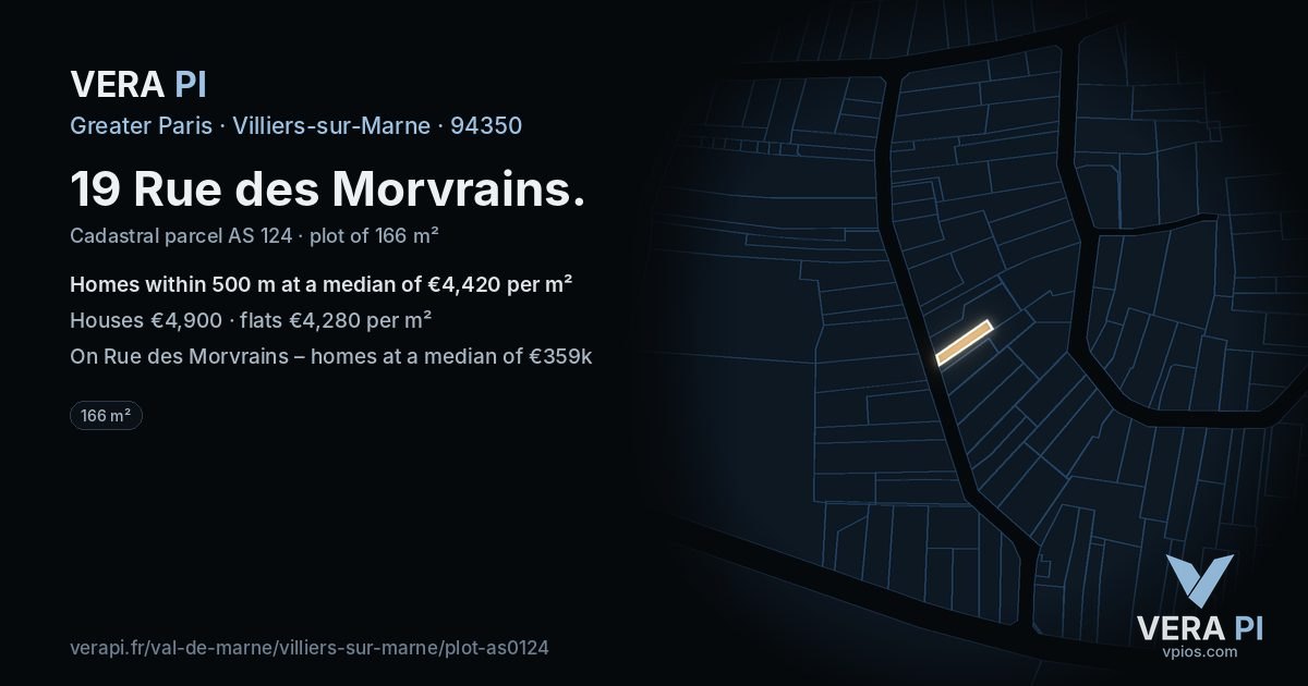 19 Rue des Morvrains, Villiers-sur-Marne at night – the plot lit, the parcels around coloured by the prices near them
