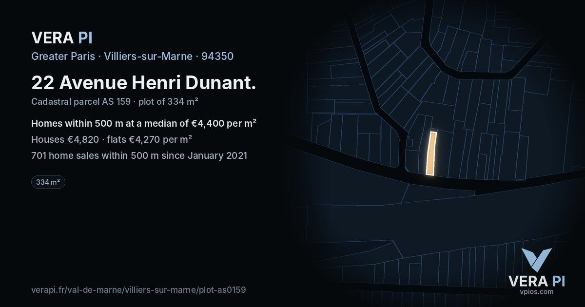 22 Avenue Henri Dunant, Villiers-sur-Marne at night – the plot lit, the parcels around coloured by the prices near them