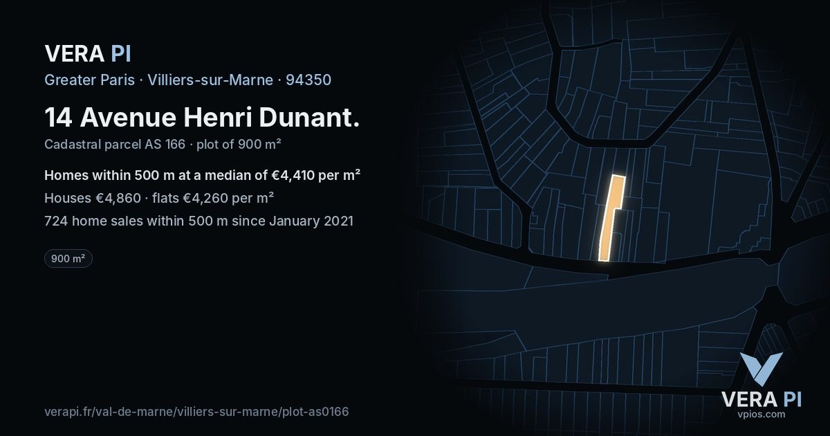14 Avenue Henri Dunant, Villiers-sur-Marne at night – the plot lit, the parcels around coloured by the prices near them