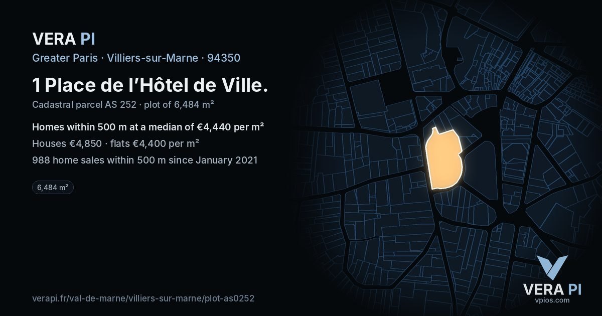 1 Place de l’Hôtel de Ville, Villiers-sur-Marne at night – the plot lit, the parcels around coloured by the prices near them