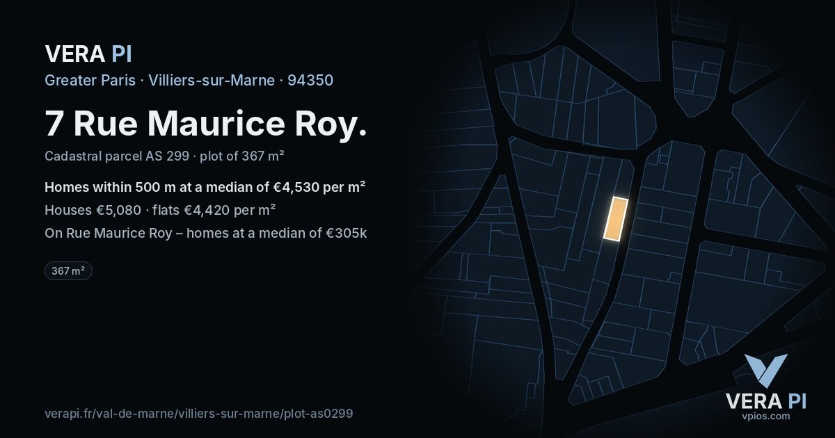 7 Rue Maurice Roy, Villiers-sur-Marne at night – the plot lit, the parcels around coloured by the prices near them