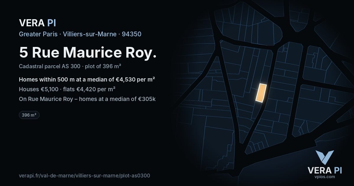 5 Rue Maurice Roy, Villiers-sur-Marne at night – the plot lit, the parcels around coloured by the prices near them