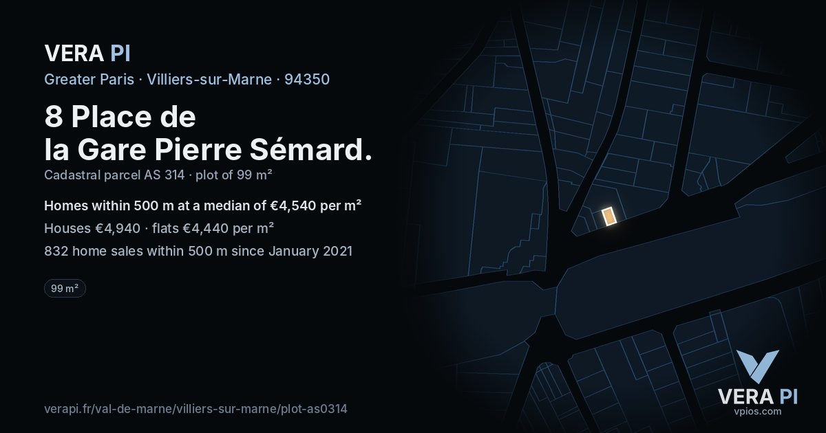 8 Place de la Gare Pierre Sémard, Villiers-sur-Marne at night – the plot lit, the parcels around coloured by the prices near them