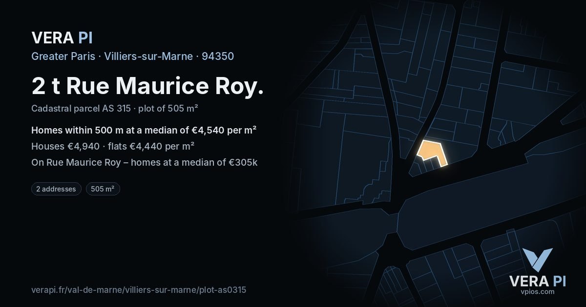 2 t Rue Maurice Roy, Villiers-sur-Marne at night – the plot lit, the parcels around coloured by the prices near them