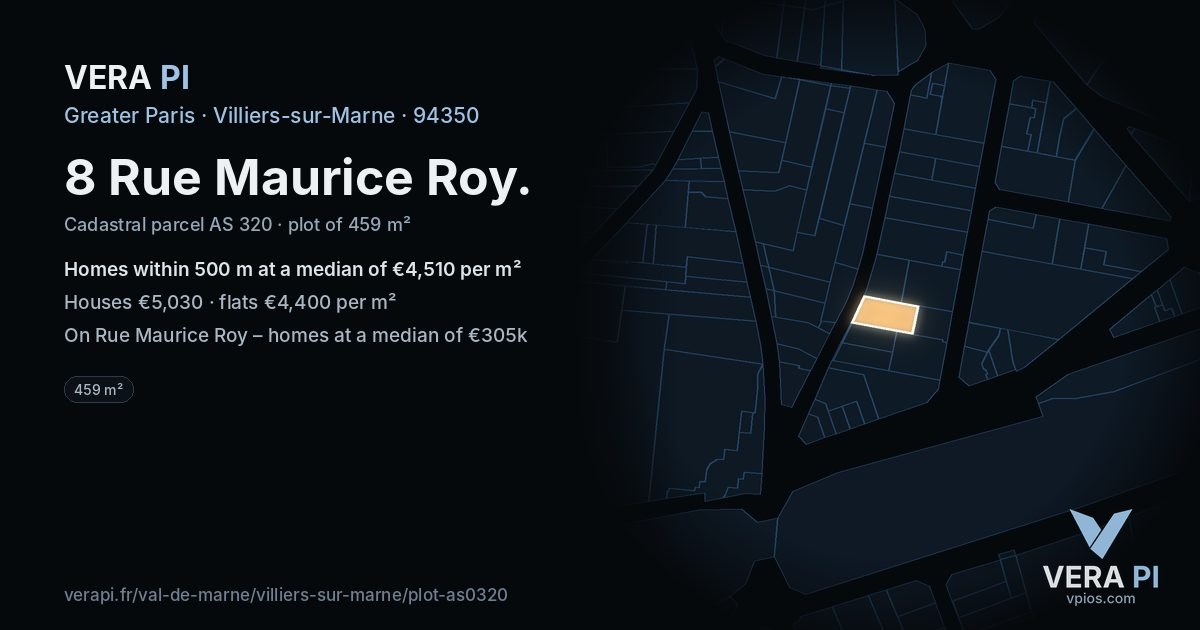 8 Rue Maurice Roy, Villiers-sur-Marne at night – the plot lit, the parcels around coloured by the prices near them