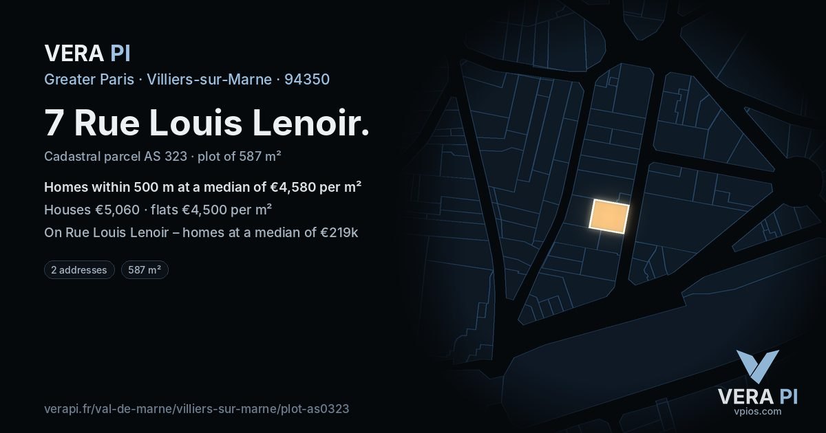 7 Rue Louis Lenoir, Villiers-sur-Marne at night – the plot lit, the parcels around coloured by the prices near them
