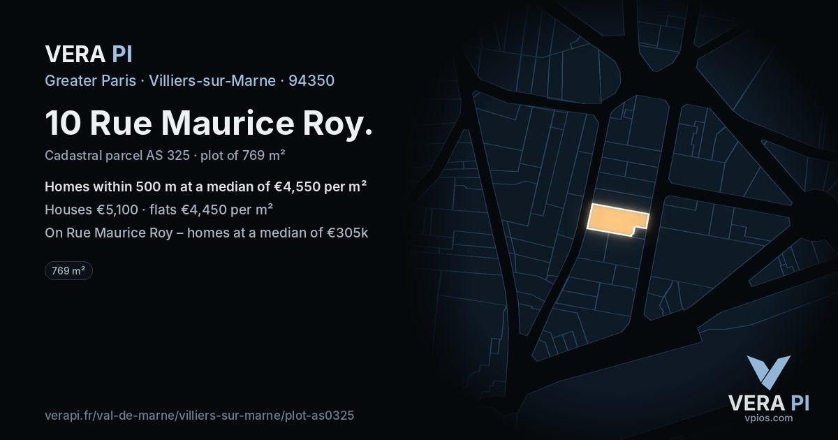 10 Rue Maurice Roy, Villiers-sur-Marne at night – the plot lit, the parcels around coloured by the prices near them