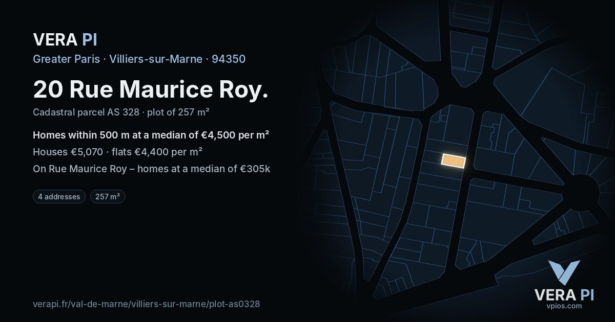 20 Rue Maurice Roy, Villiers-sur-Marne at night – the plot lit, the parcels around coloured by the prices near them