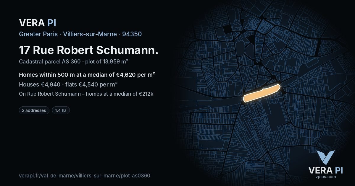 17 Rue Robert Schumann, Villiers-sur-Marne at night – the plot lit, the parcels around coloured by the prices near them