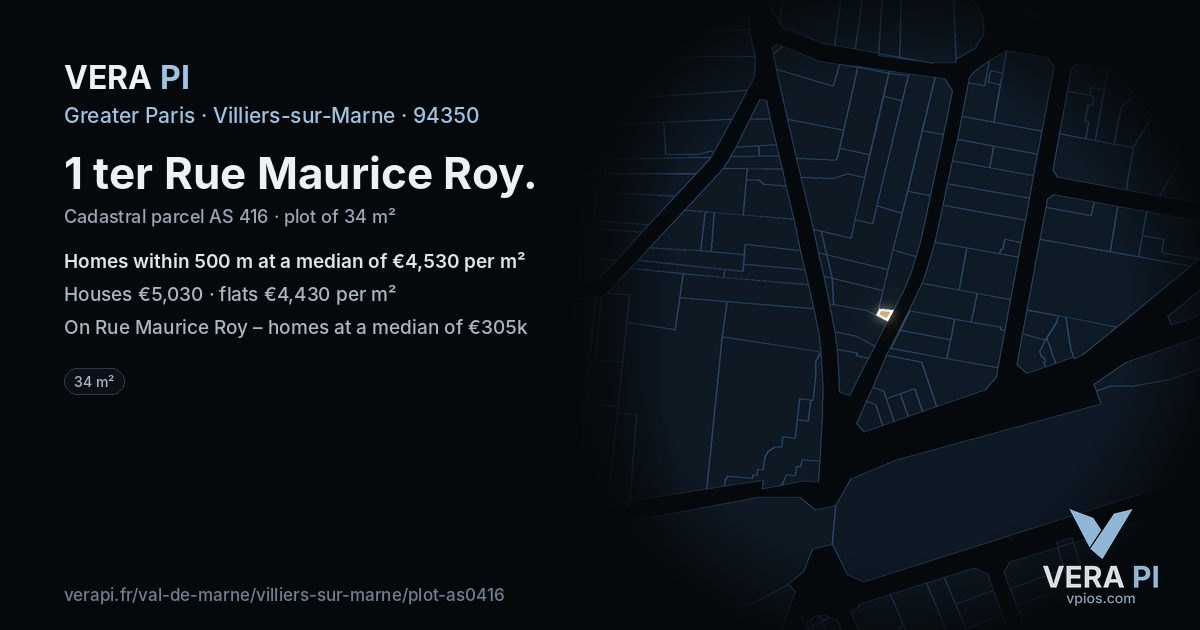 1 ter Rue Maurice Roy, Villiers-sur-Marne at night – the plot lit, the parcels around coloured by the prices near them