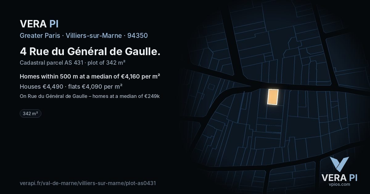 4 Rue du Général de Gaulle, Villiers-sur-Marne at night – the plot lit, the parcels around coloured by the prices near them